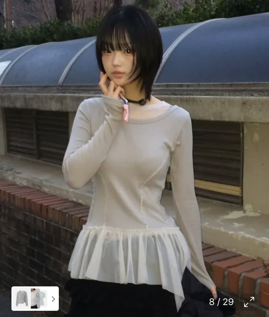 플레어업 레이어드 레이스 프릴 롱 슬리브 그레이 상품이미지1