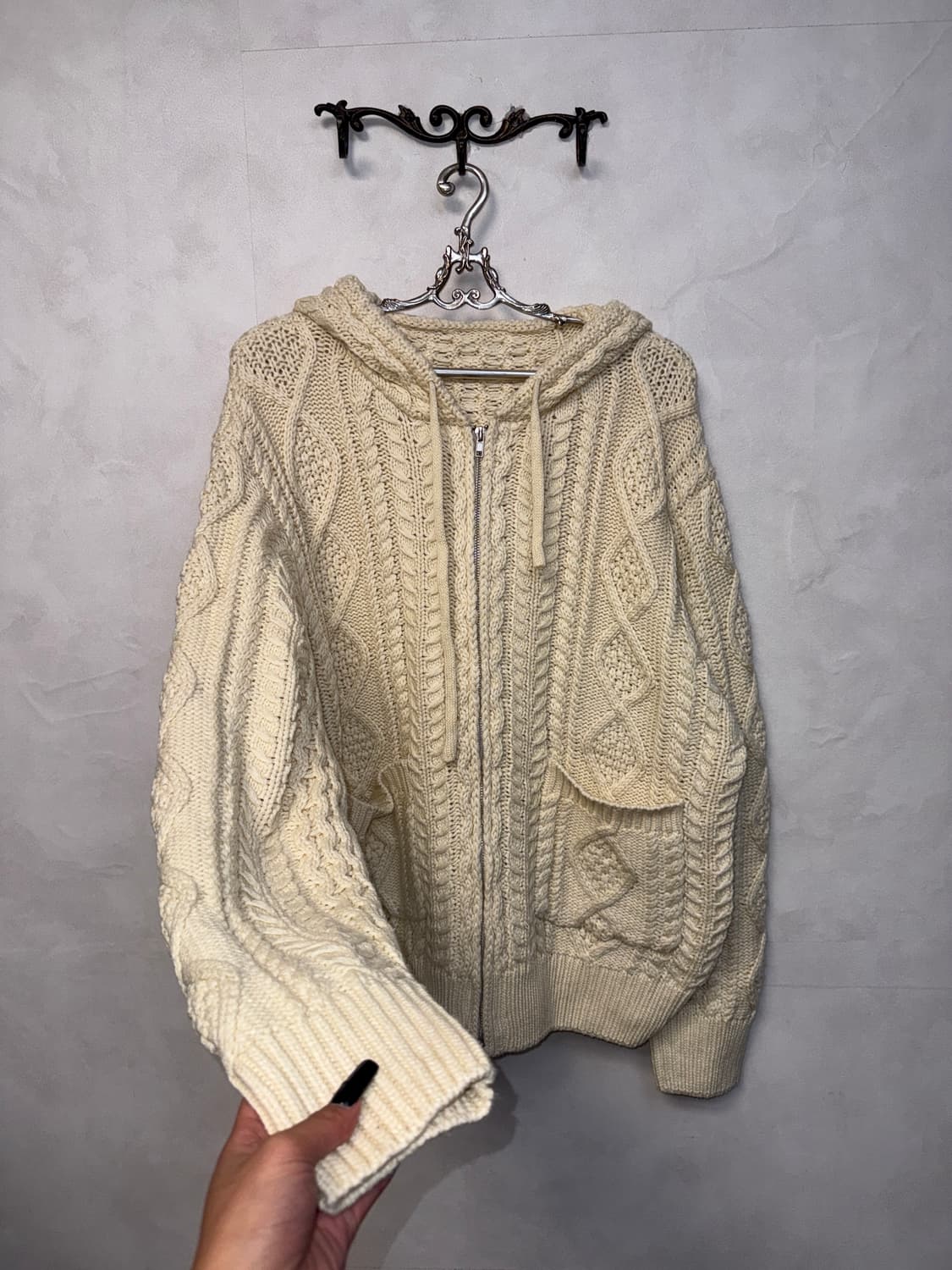 Ivory waffle two ways over knit 후드집업 상품이미지4