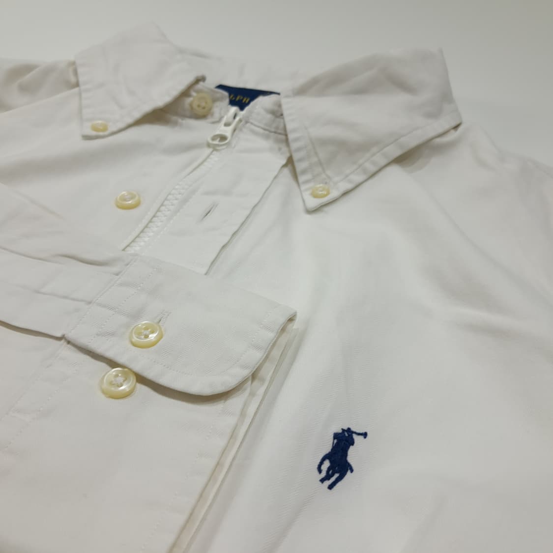 CL747 폴로 90s 리메이크 헤링본 화이트 크롭 집업 셔츠 상품이미지4