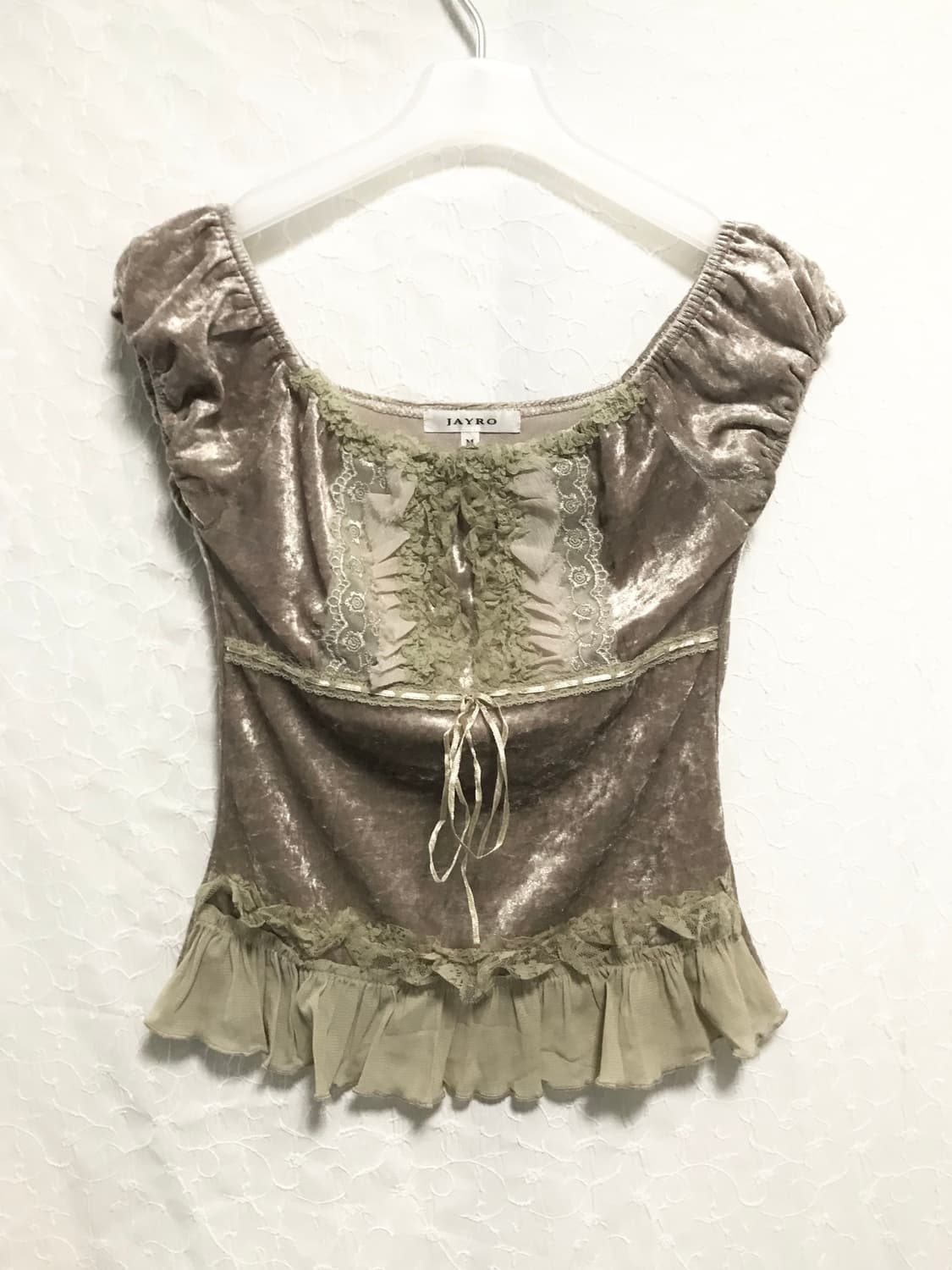 빈티지 페어리 핀터깔 레이스 벨벳 퍼프 탑 상품이미지1