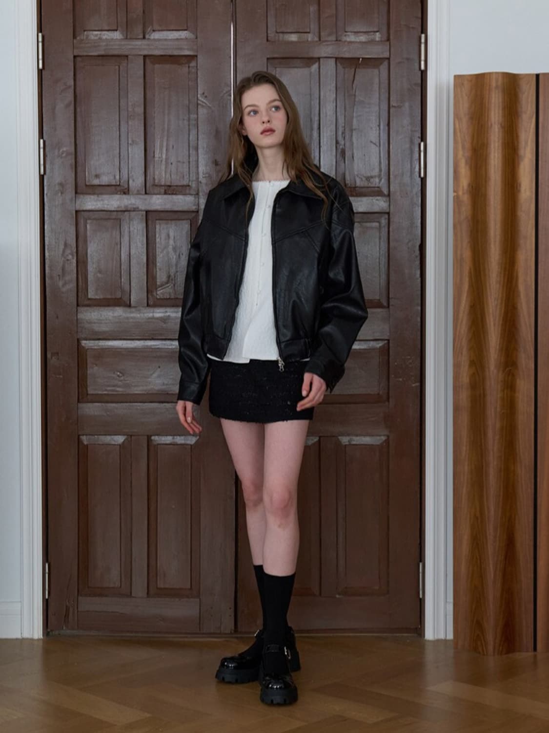 에잇데이즈어위크 카라 레더 가죽 점퍼 집업 자켓 블랙 상품이미지6