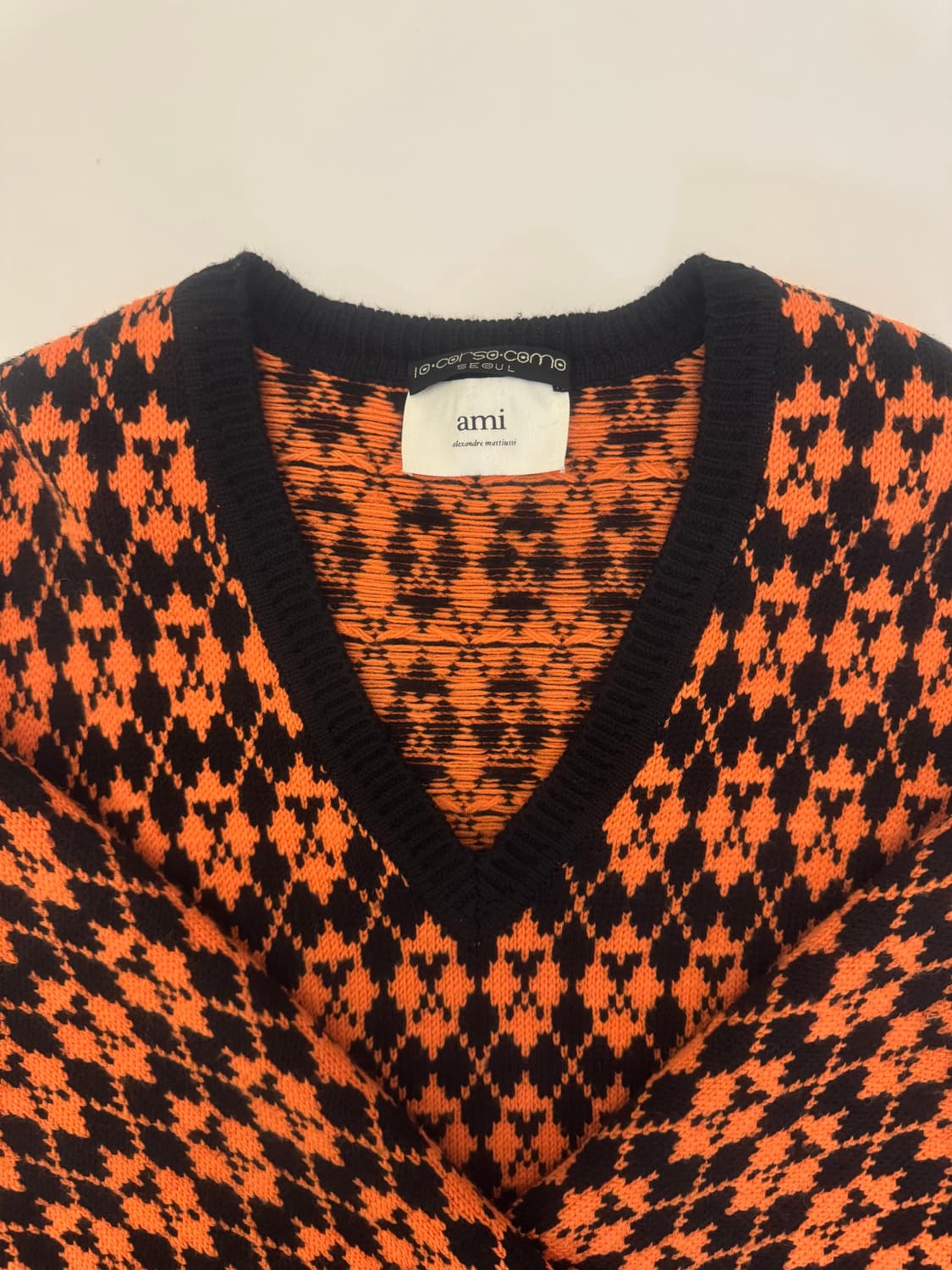 AMI 아미 아가일 니트 (블랙/오렌지) 상품이미지5