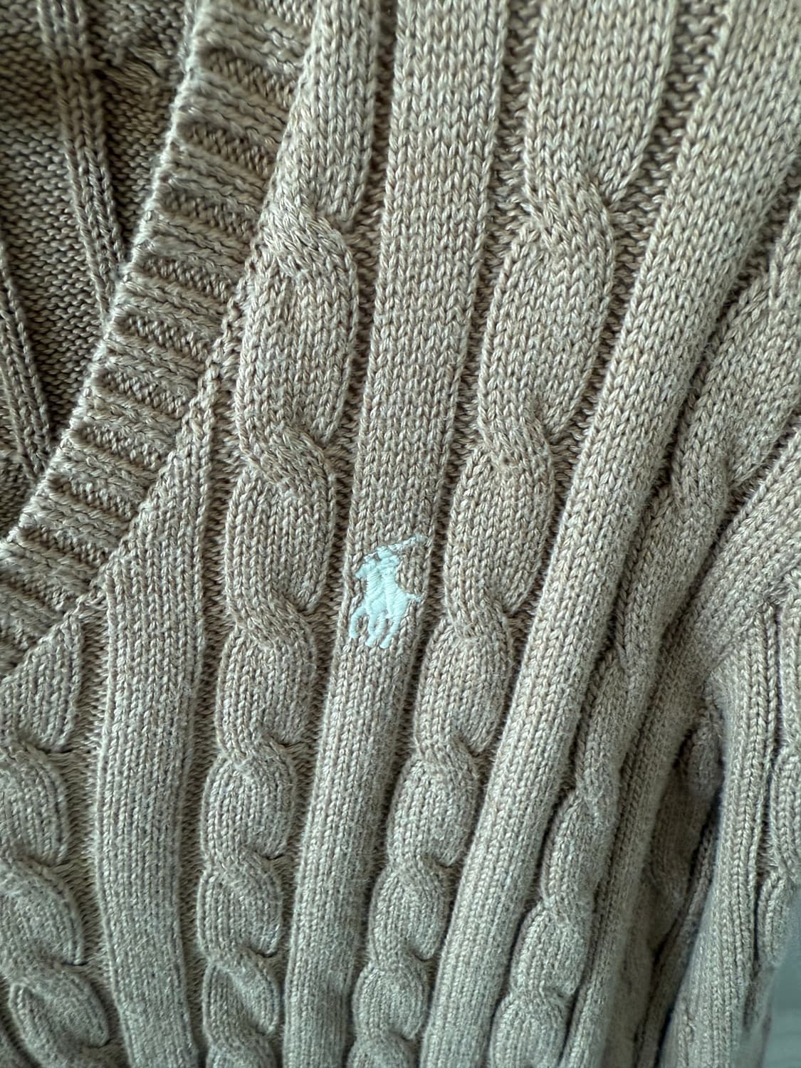 폴로 랄프로렌 케이블 브이넥 니트 M 베이지 상품이미지5