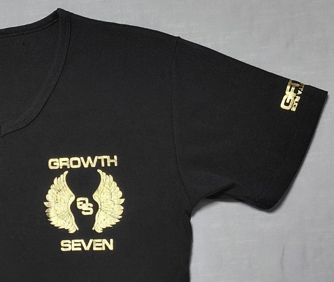 [S/90] GROWTH SEVEN 큐빅 골드 그래픽 빅로고 브이넥 티 상품이미지3