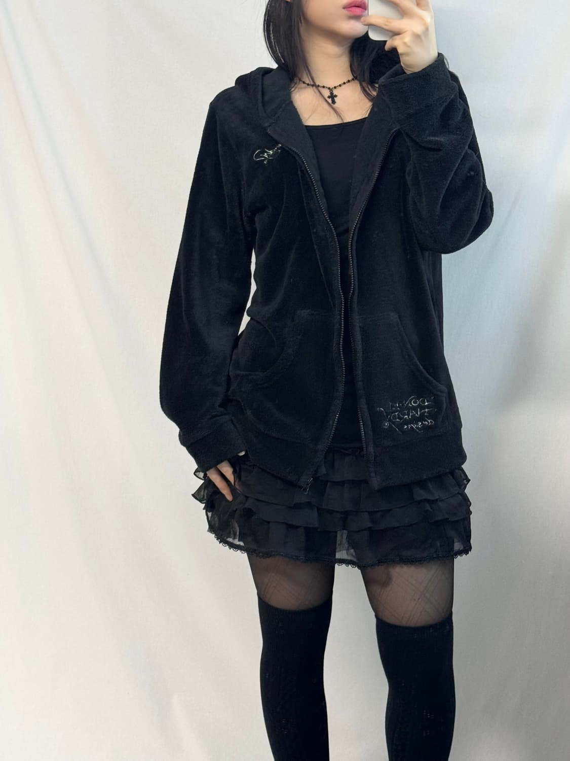 에드하디 스컬/로고 자수 플리스 후디드 집업 상품이미지5