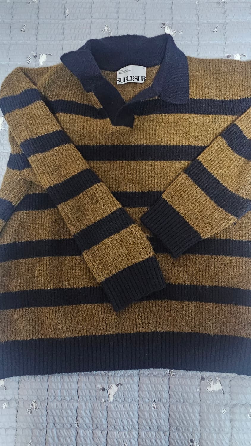 [m]슈퍼서브 스트라이프 카라 니트 브라운 상품이미지2