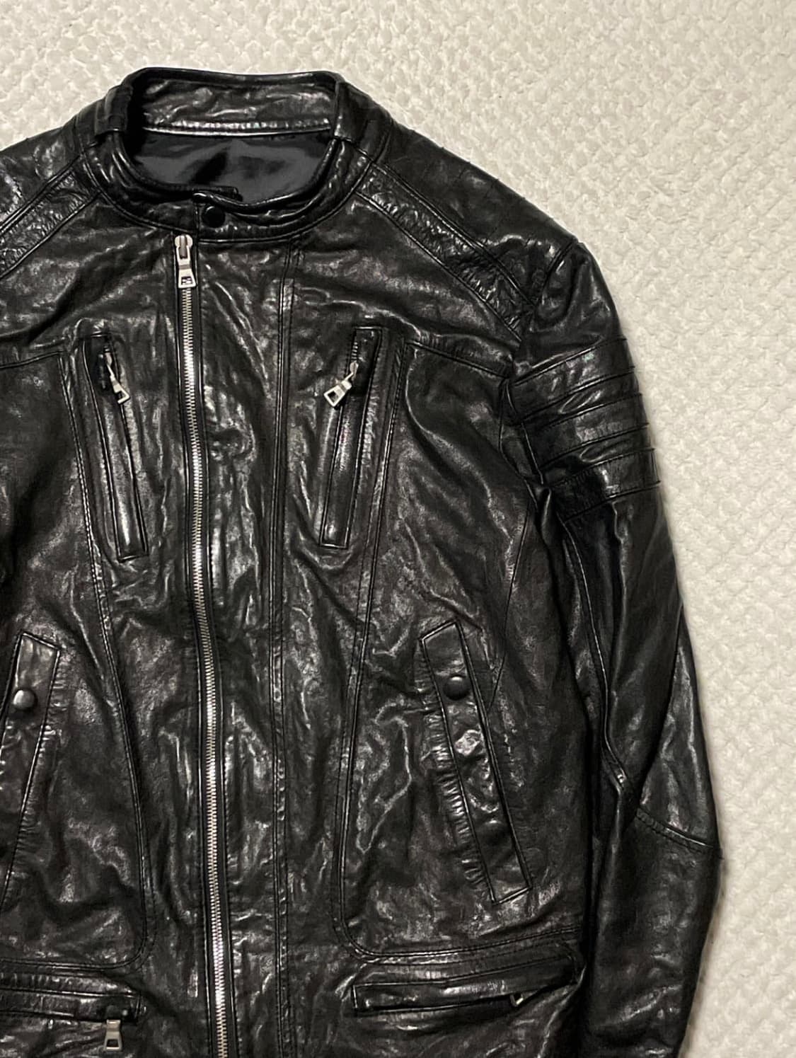 웨스턴 무드 이태리 램스킨 양가죽 바이커 절개 레더 자켓 상품이미지3