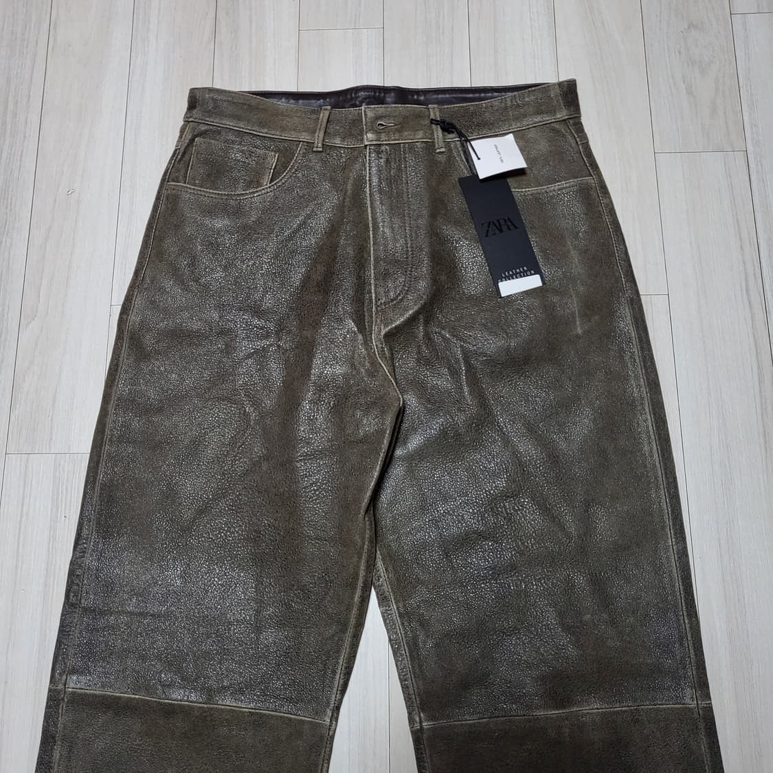 (42) 새상품 zara 자라 가죽바지 페이드 이펙트 레더 트라우저 상품이미지5