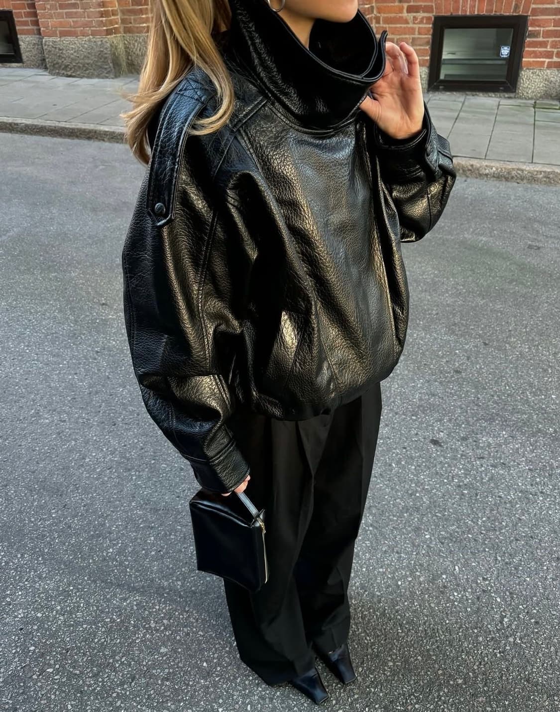 자라 생로랑 맛 하이넥 레더 자켓 상품이미지9