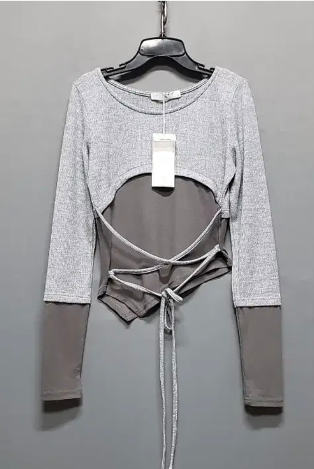 5천원 급처! 스트링 레이어드 롱슬리브 티셔츠 차콜 그레이 시즈니룩 상품이미지1