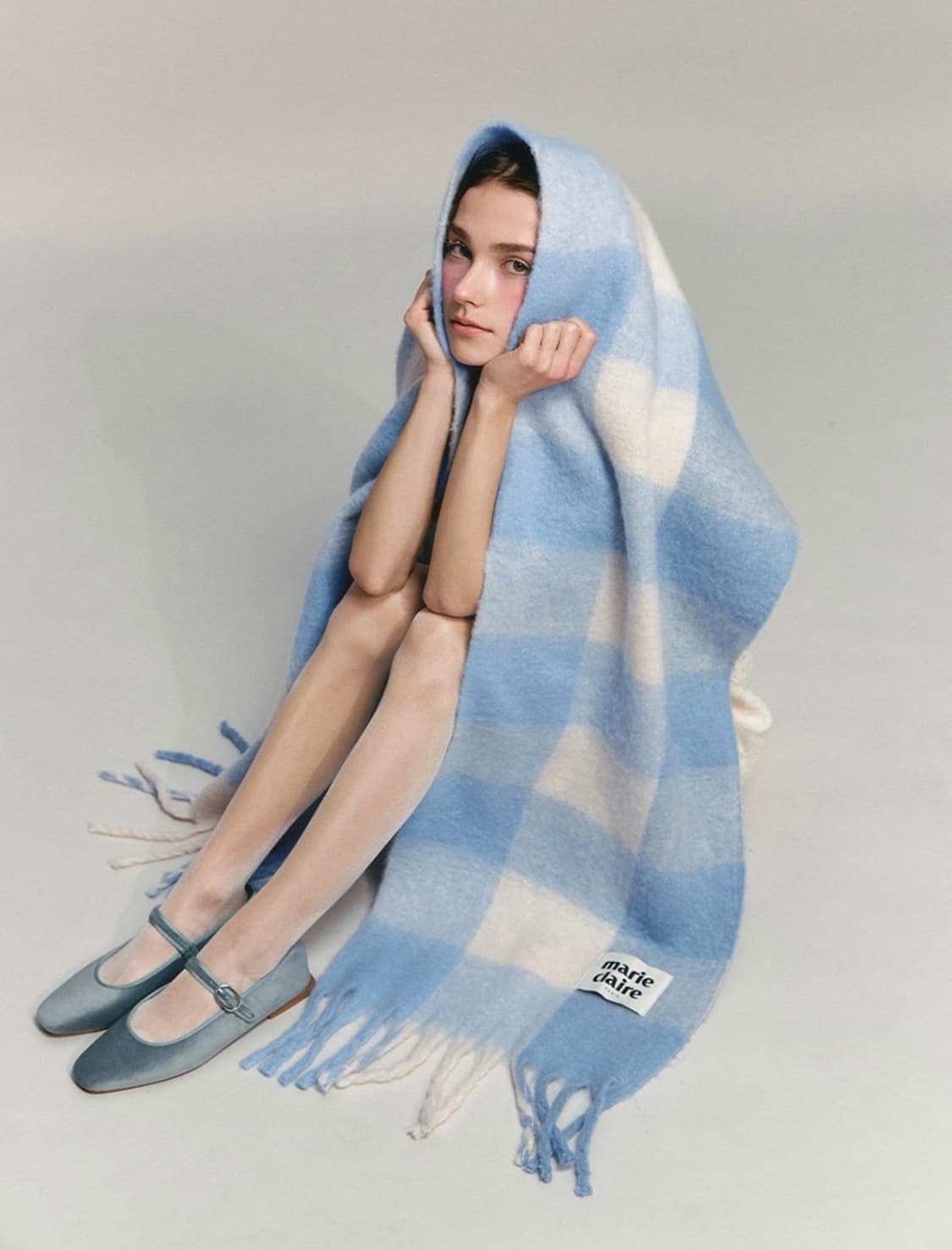 마리끌레르 코튼캔디 체크 머플러 스카이블루 상품이미지7