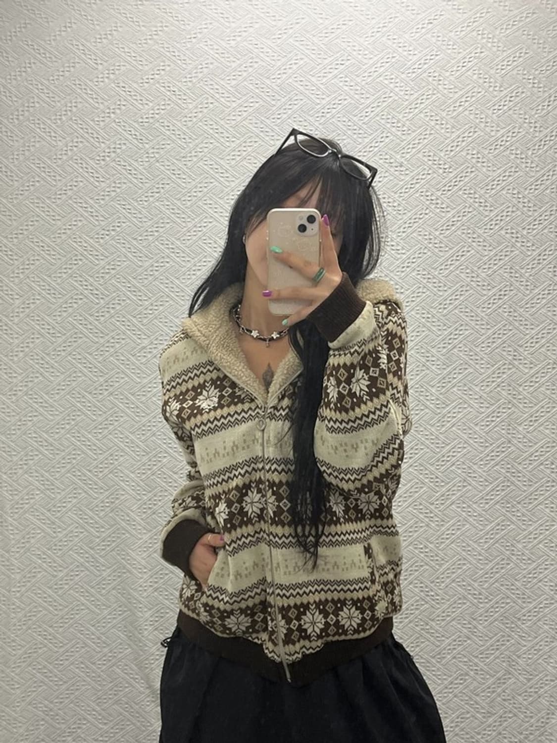 프레드페리 빈티지 노르딕 패턴 셰르파 양털 니트 후드집업 L C06644 상품이미지1