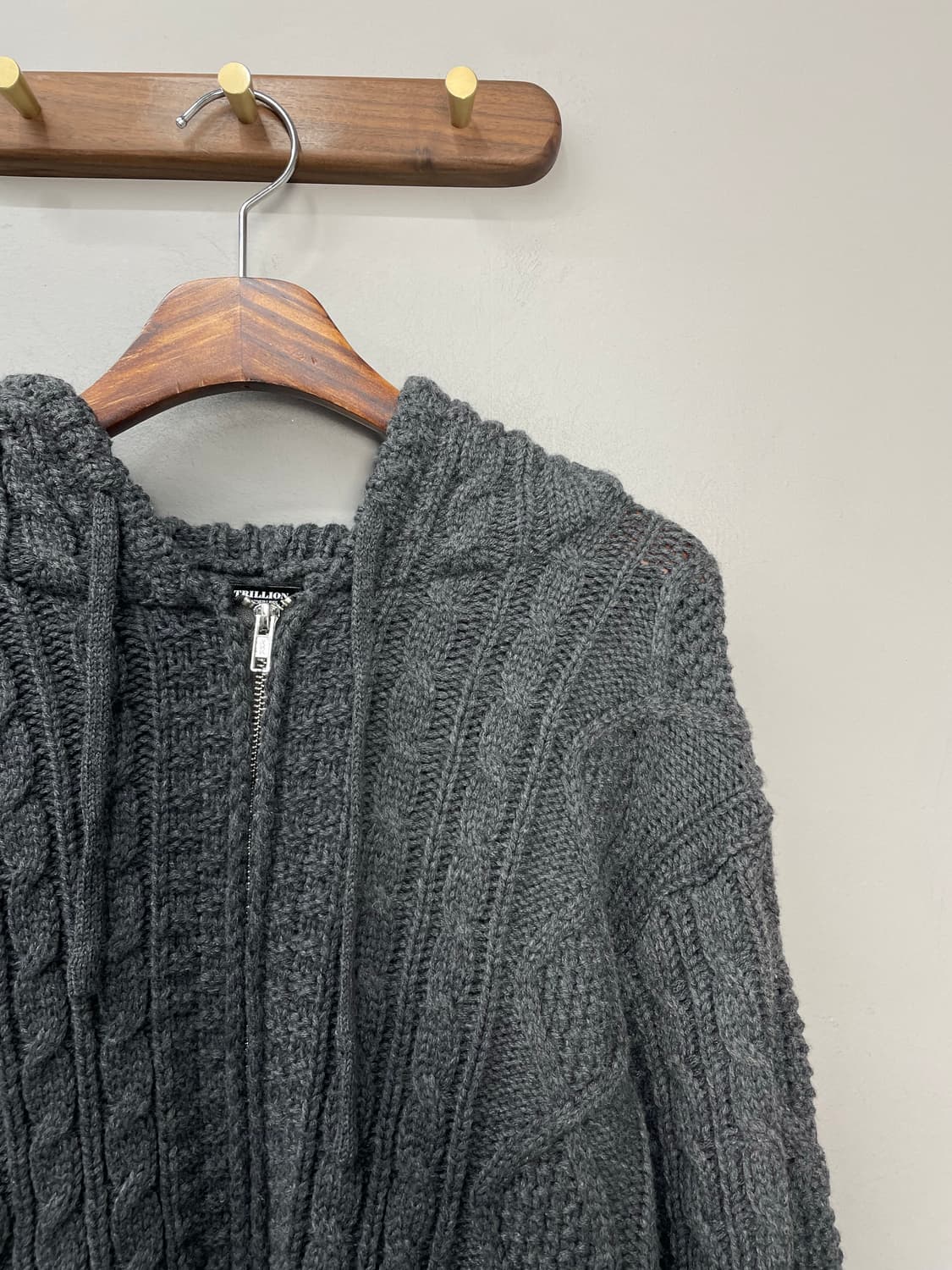 트릴리온 워셔블 아란 케이블 후드집업 니트 H1000 상품이미지3
