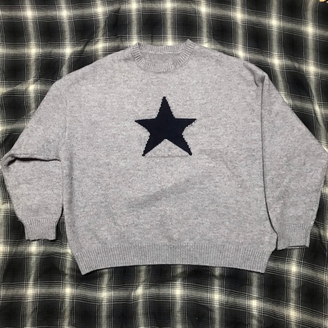 재팬 헤비 빈티지 별 니트 스웨터 멜란지 그레이 오버핏 상품이미지6