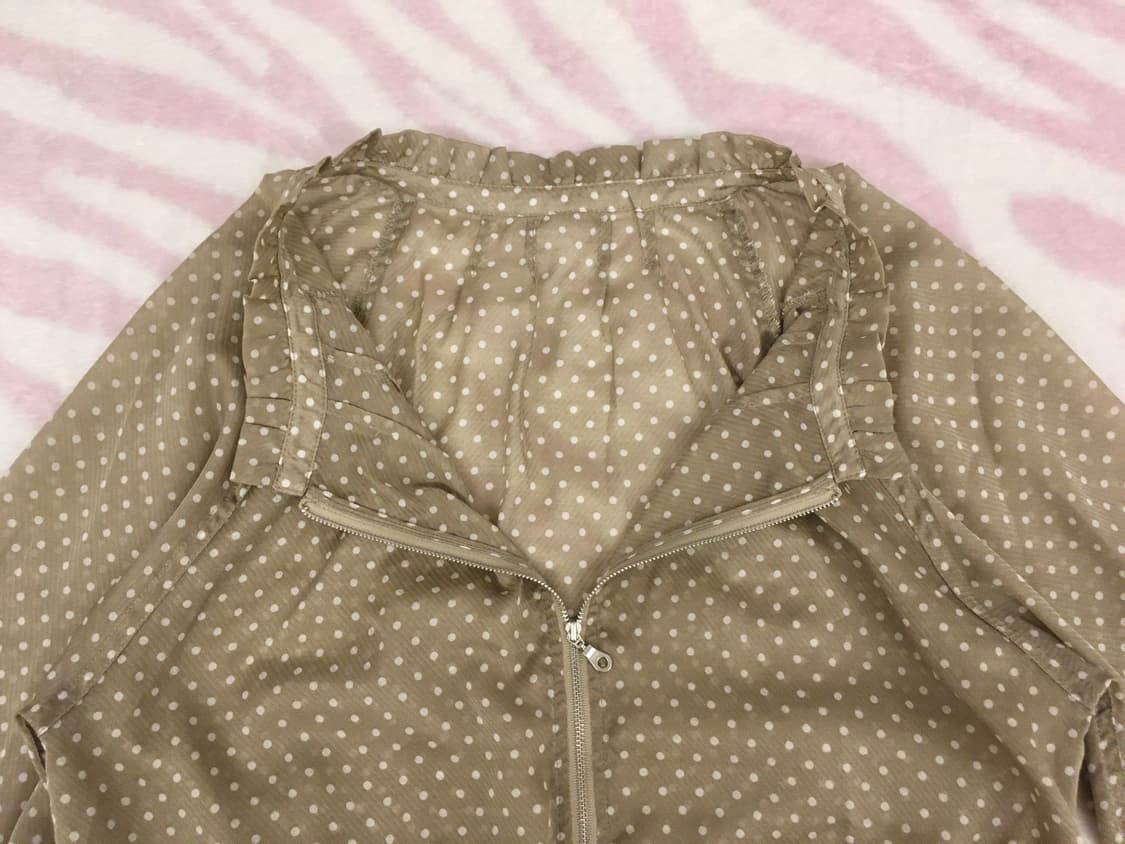 카키 도트 프릴 반투명 레이어드 집업 모리걸 가디건 갸루 땡땡이 상품이미지4