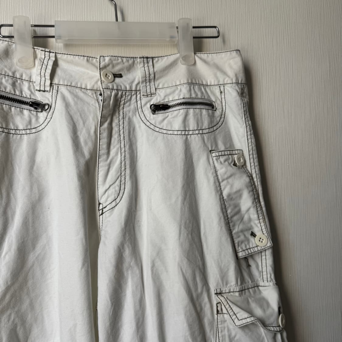 펑크 락시크 갸루 y2k 화이트 포켓디테일 벌룬팬츠 카고팬츠 상품이미지3