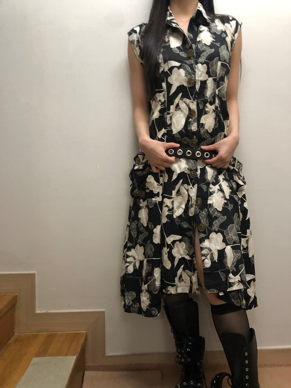 빈티지 블랙 오리엔탈 플라워 원피스 상품이미지4