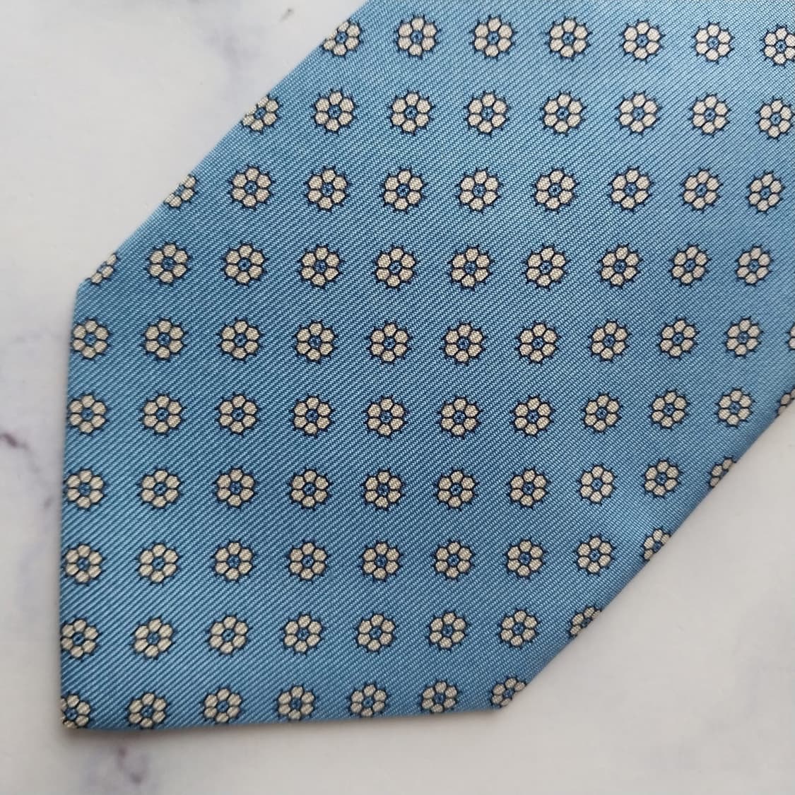 던힐 실크 스카이블루 플라워 넥타이 8.2cm A+등급 K2521 상품이미지7