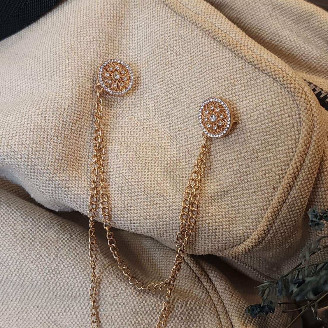 90s 프랑스 빈티지 쥬얼리 썬 플라워 커팅 레이어드 골드 체인 장식 상품이미지7