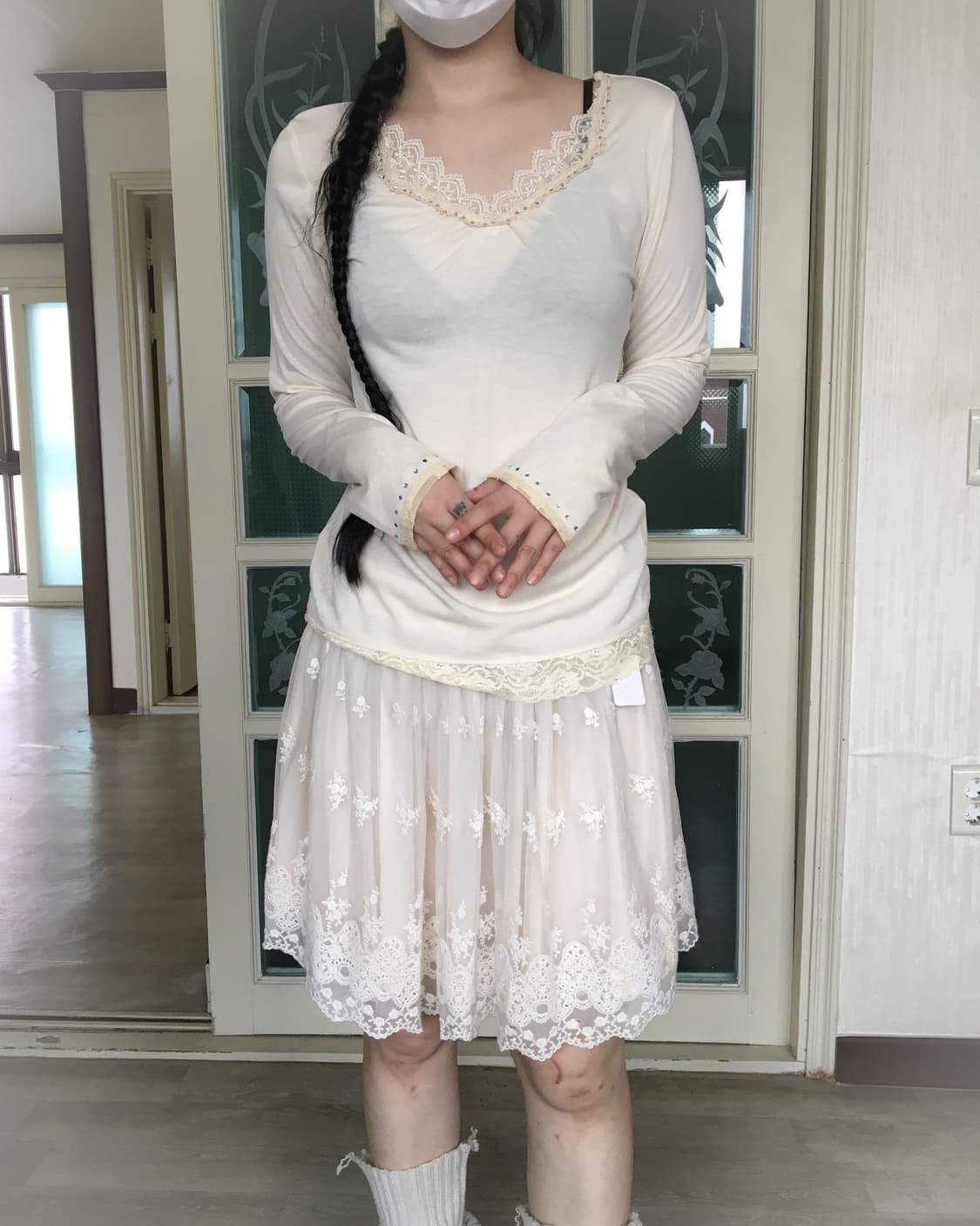 axes femme lace trimming sleeve 상품이미지1