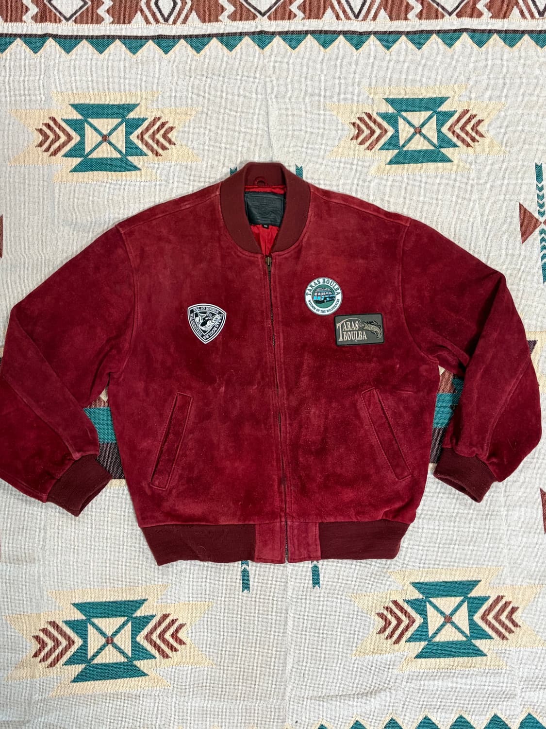 90s PIMLICO 핌리코 버건디 스웨이드 봄버 블루종 자켓 상품이미지1