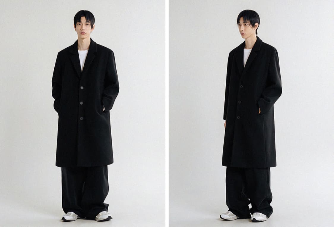 리메인세컨드 울 블렌드 오버핏 싱글코트 블랙 상품이미지2