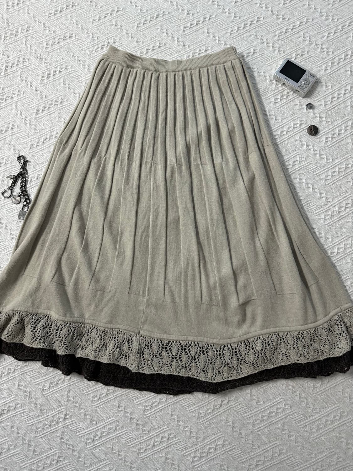 레이어드 니트 플리츠 롱 스커트 상품이미지7