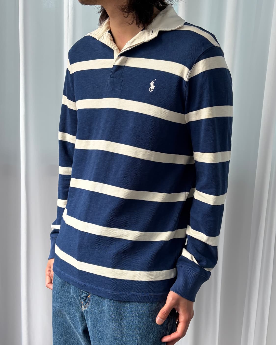 [M]폴로 랄프로렌 류준열 스트라이프 럭비 티셔츠 navy 상품이미지2