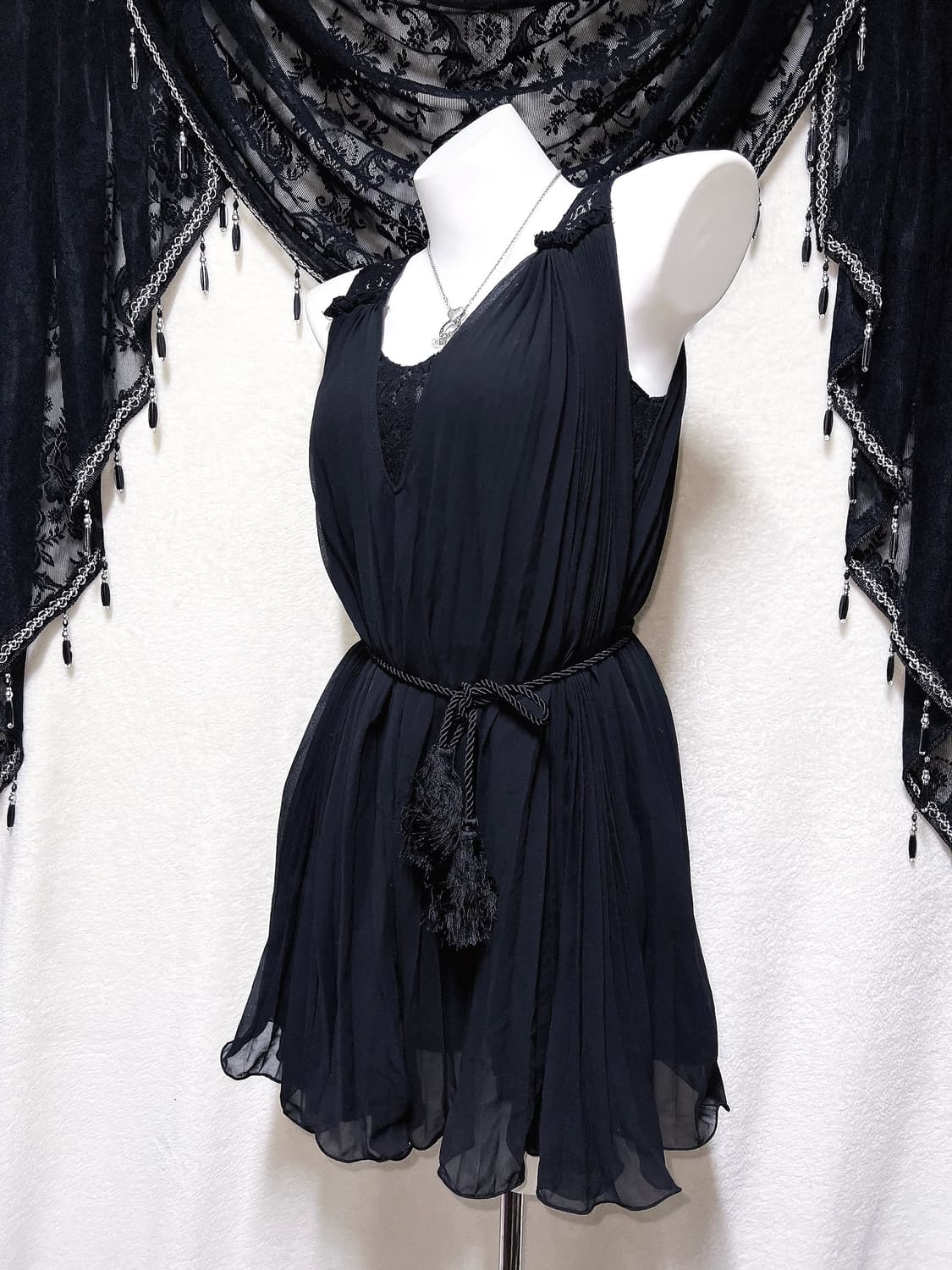 로맨틱고딕 고스펑크 블랙 레이스 쉬폰원피스 드레스 아카이브 핀터 페어리 상품이미지4