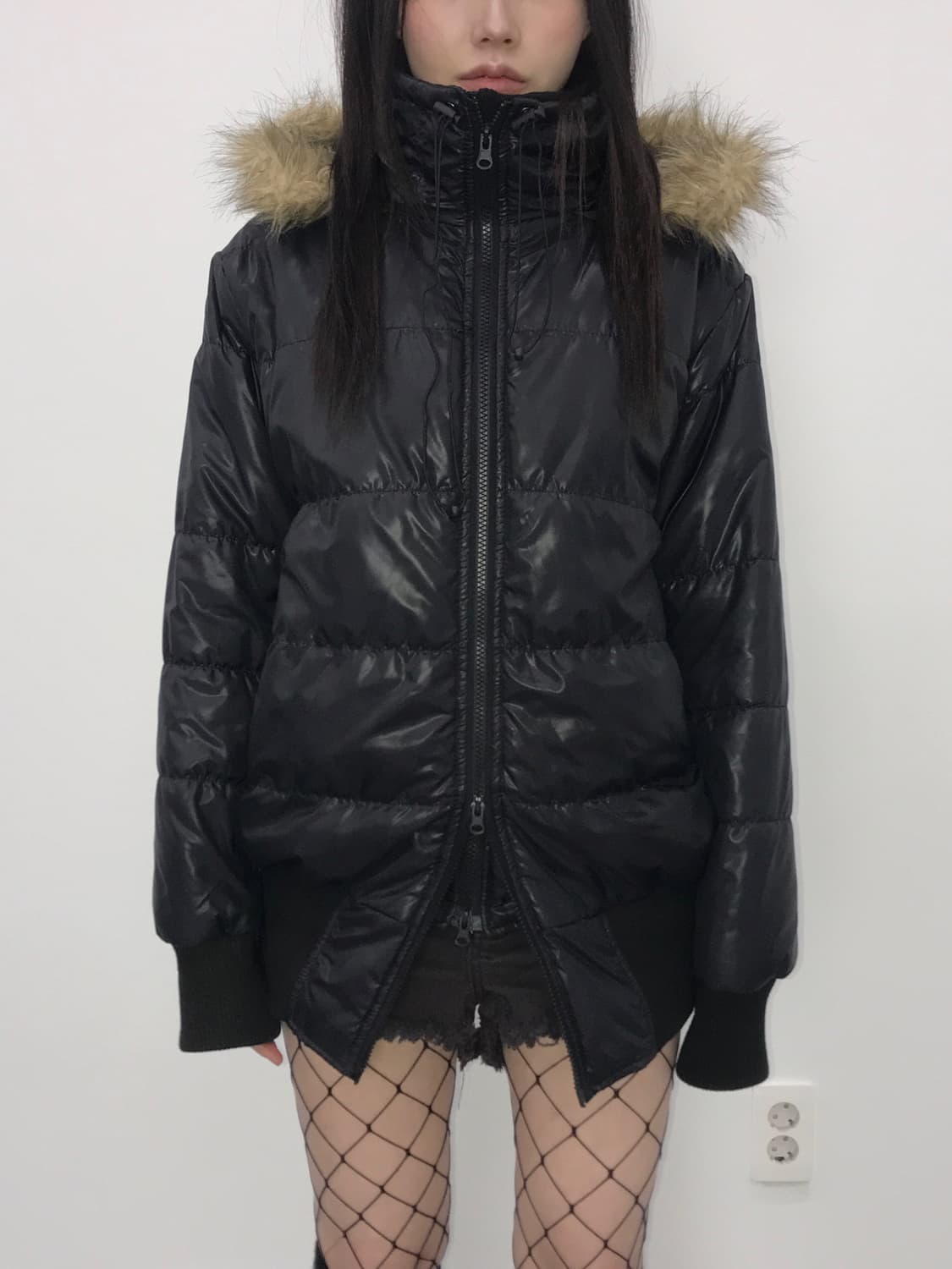 'Grail' Glosy Fur Hood Padded Jacket 상품이미지1