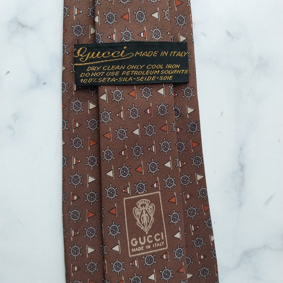 구찌 실크 브라운 마린 모티브 넥타이 8.9cm A+~A등급 K2088 상품이미지9
