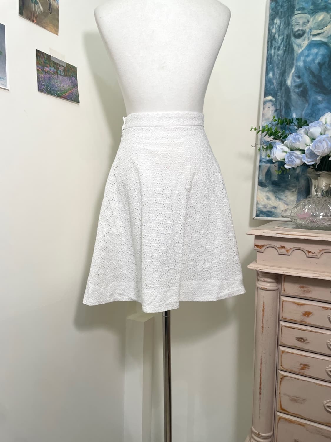 white cotton lace flare midi skirt 상품이미지4