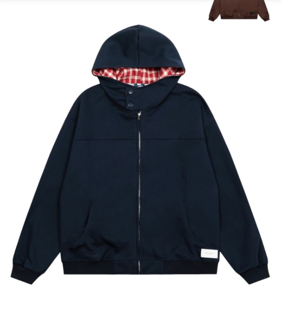 아사키 프레자키 체크 후드집업 네이비 상품이미지1