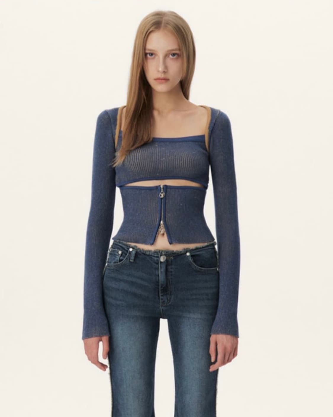 YUSE / Two-tone Bolero Knot Top 상품이미지1