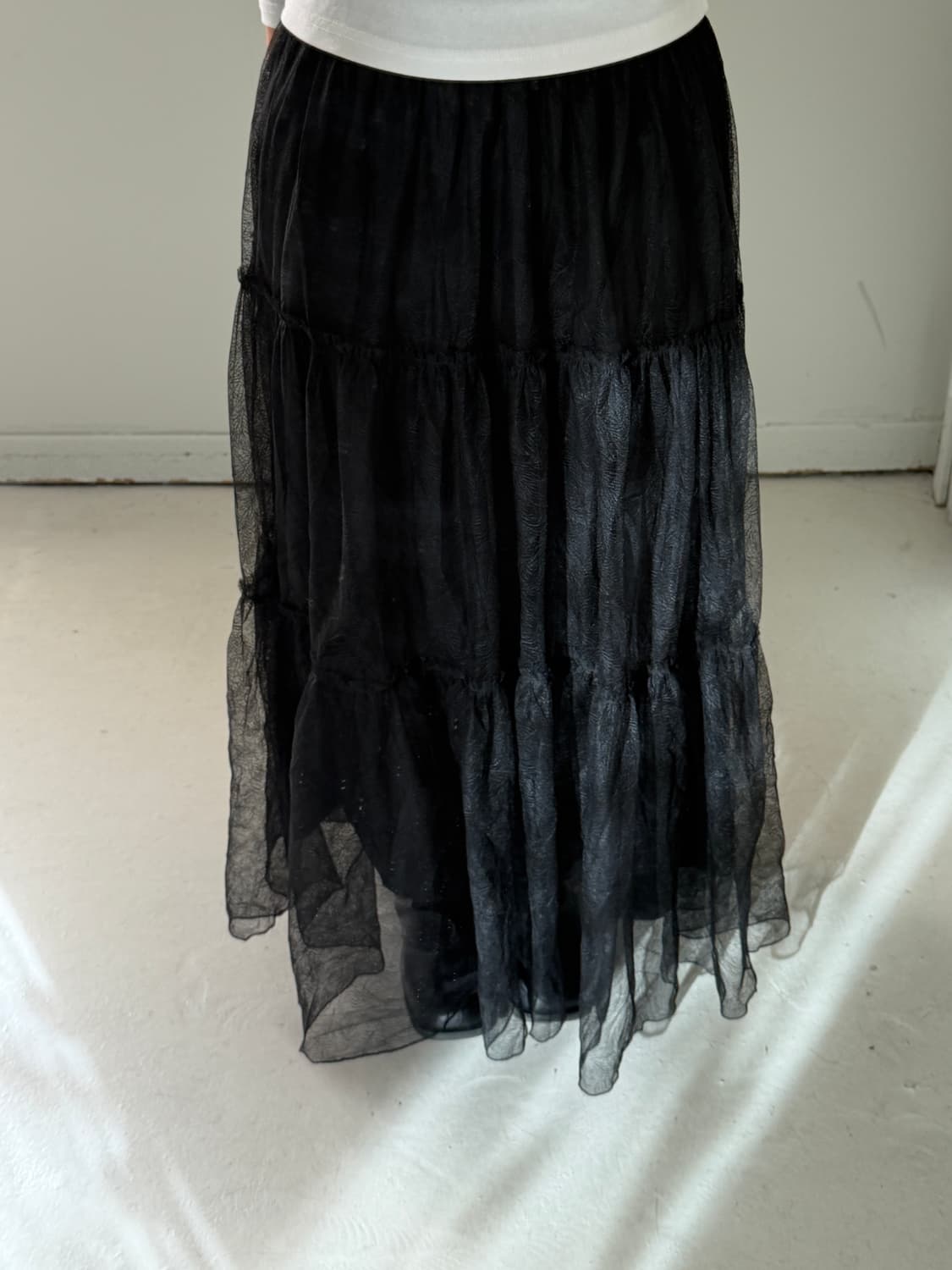 일본빈티지 블랙 티어드 튤 맥시 롱스커트 상품이미지1