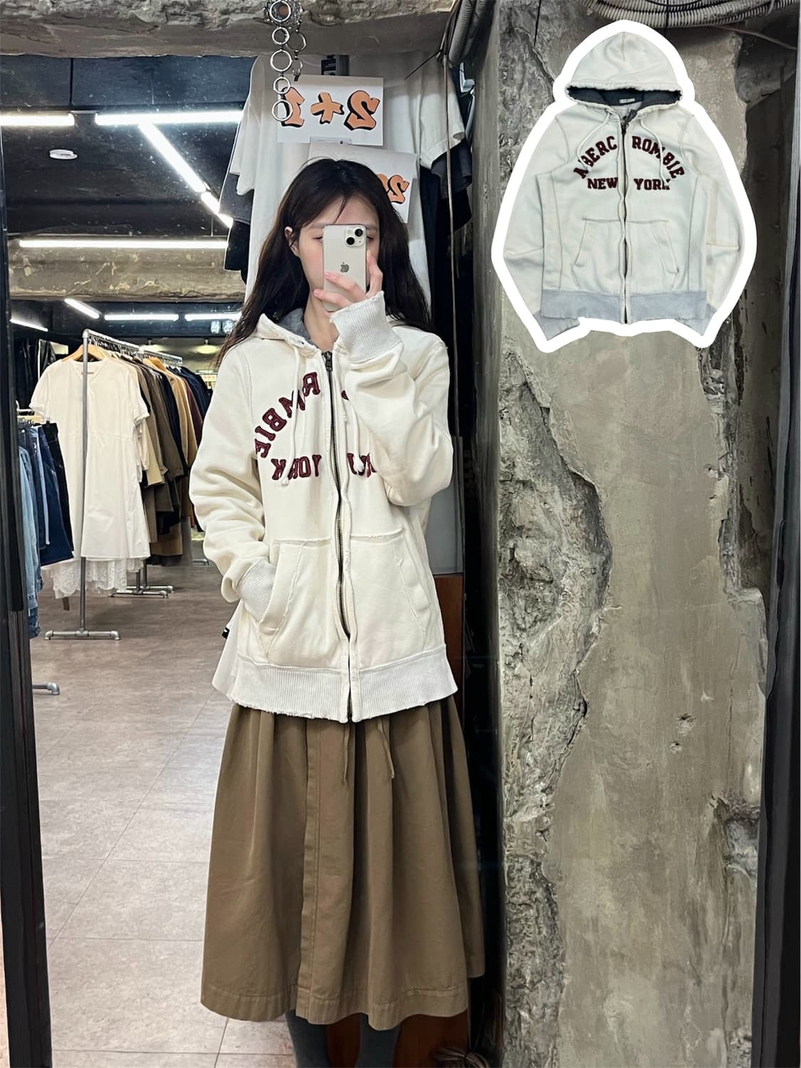 아베크롬비 기모 후드집업 화이트 M #csz3974 상품이미지1