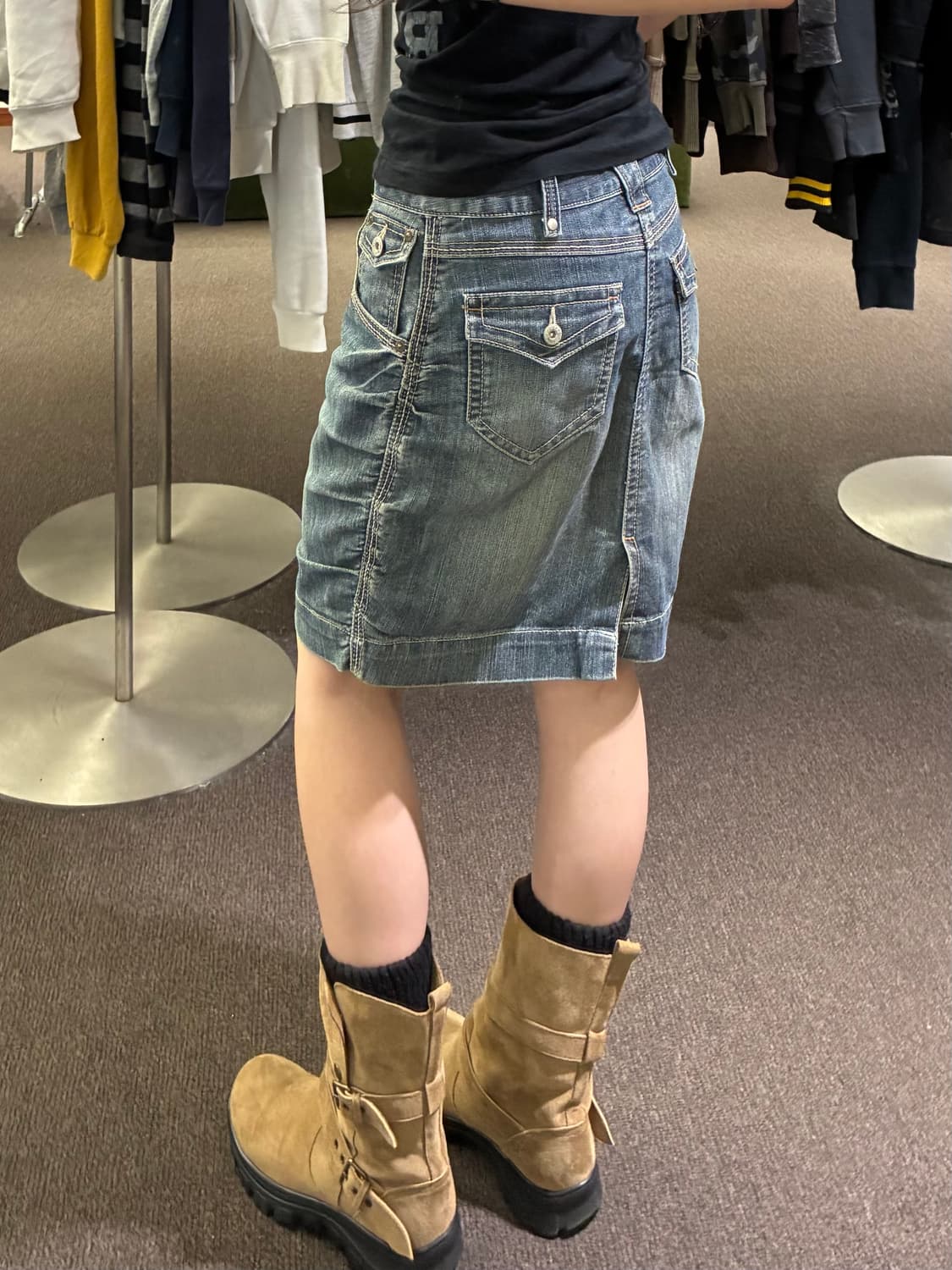 S)Japanese vintage 데님 셔링 미니 스커트 상품이미지1