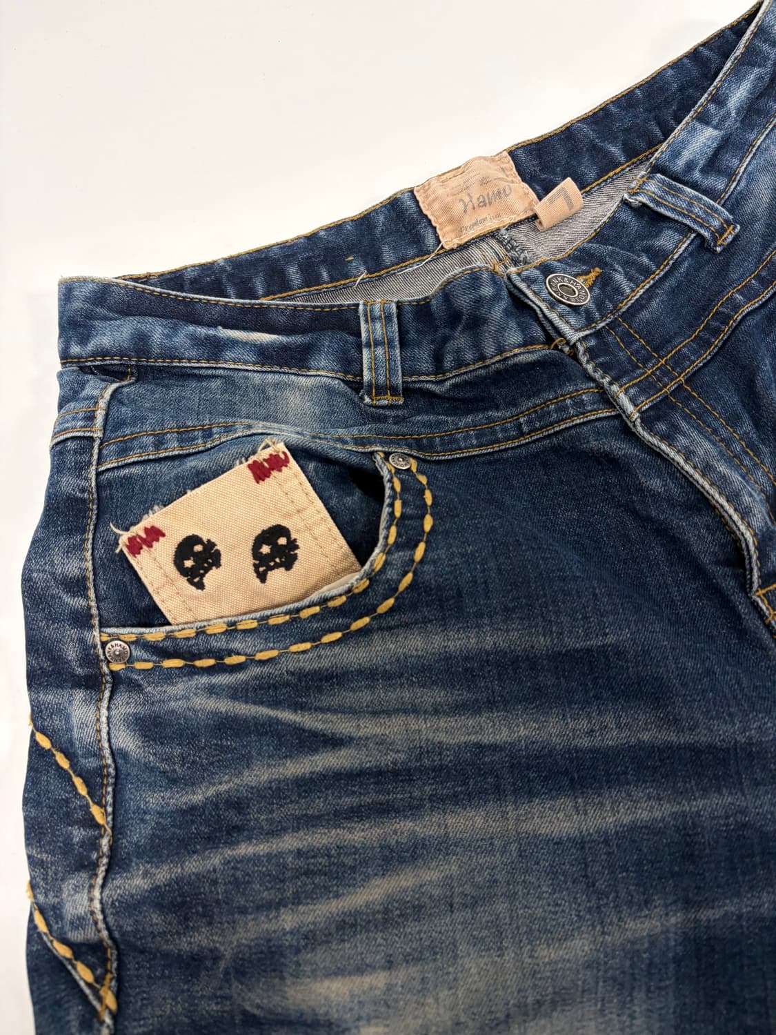 00s vtg HAMO 펑크 스컬 패치 데님팬츠 상품이미지5