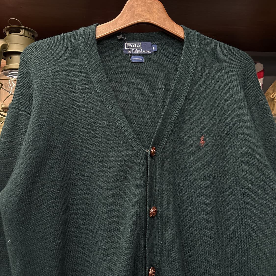 80s 폴로 랄프로렌 브이넥 퓨어울 니트 가디건 딥그린 N991 상품이미지3