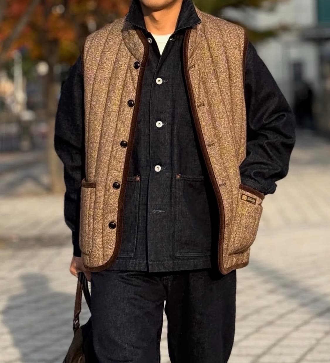 바스통 187 브라운 헤링본 베스트 L(105-110) 상품이미지9