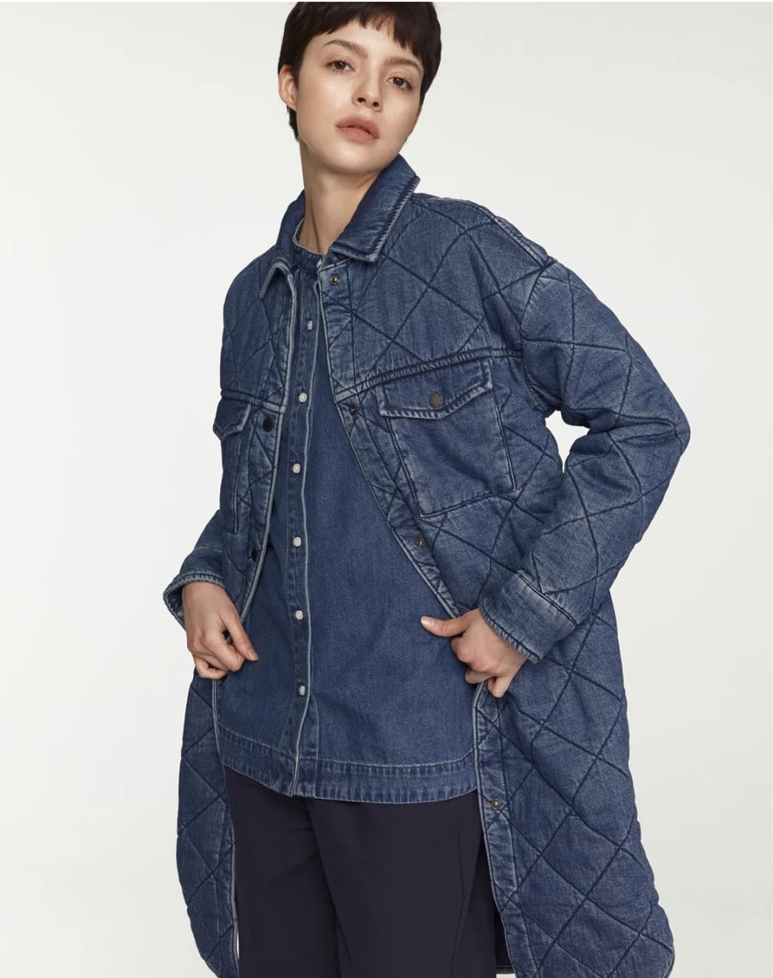 덴함 Denham 퀼팅 데님 셔츠형 롱 자켓 XS 사이즈 상품이미지2