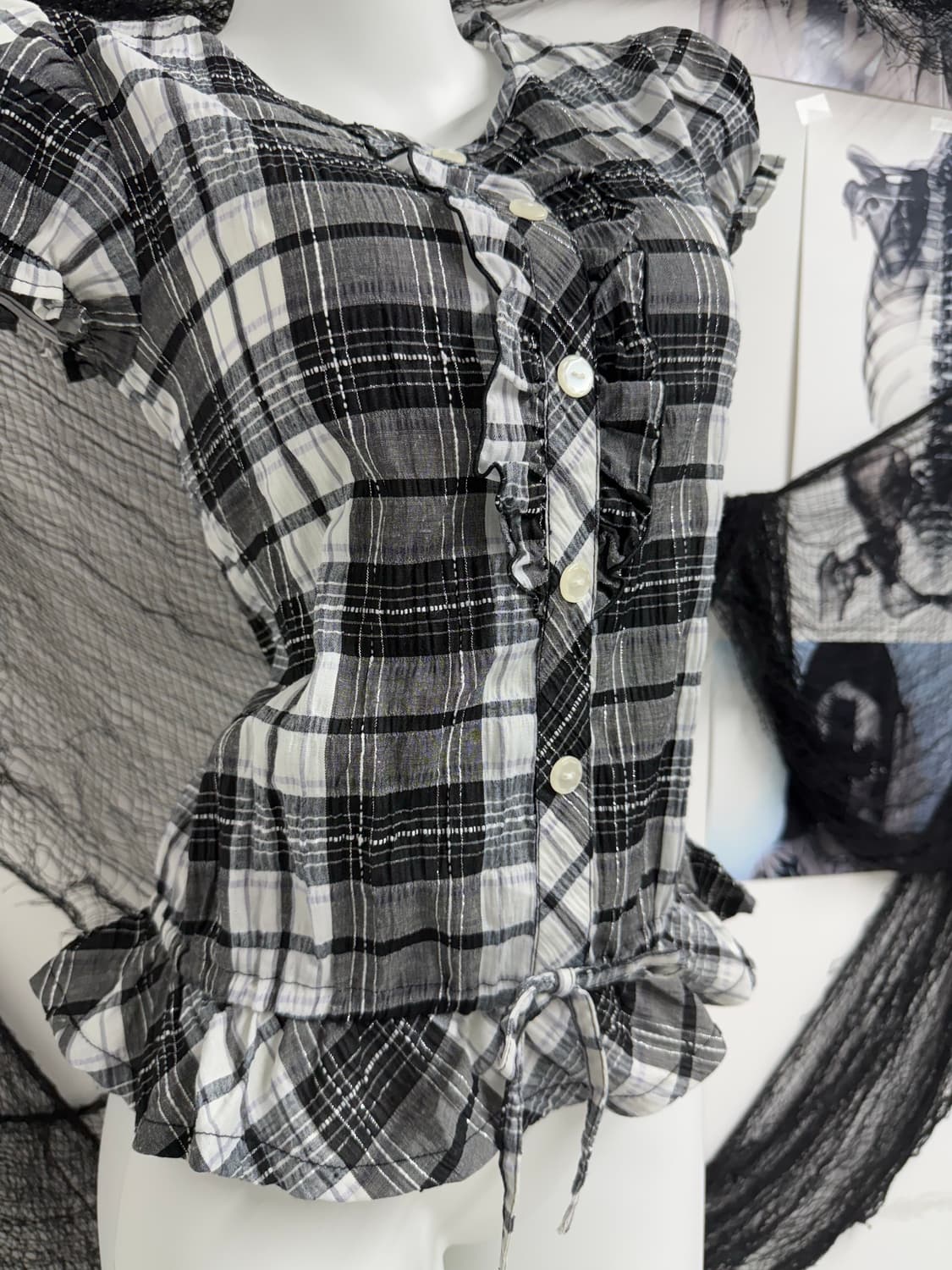 Check pattern lace blouse  상품이미지2
