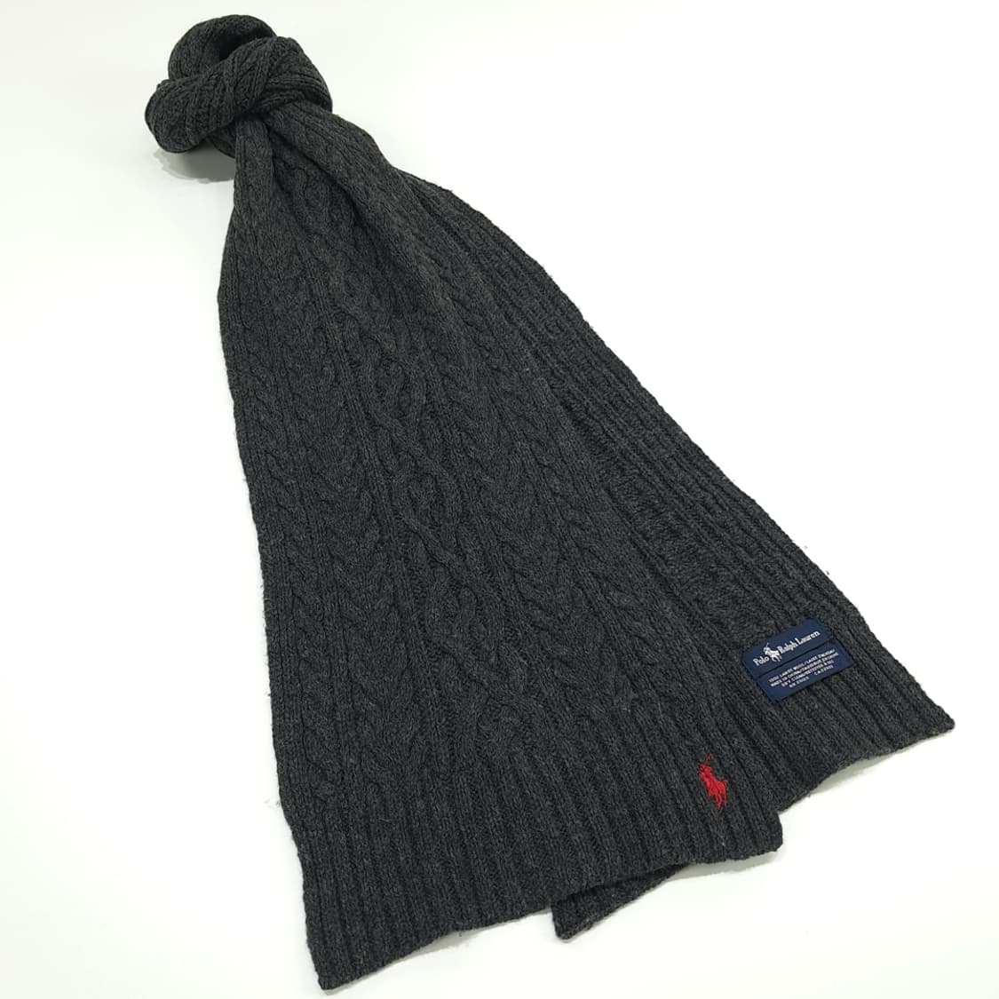 MX127 폴로 랄프로렌 다크그레이 램스울 케이블 니트 목도리 머플러 상품이미지2