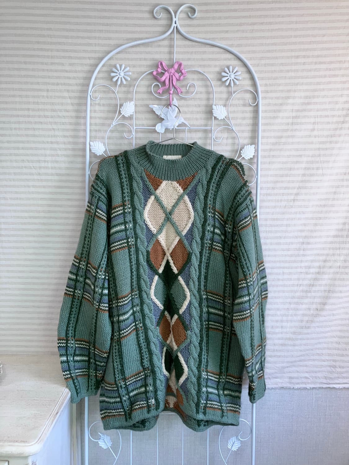 빈티지 민트 아가일 니트 y2k 스트릿 갸루 펑키 일본빈티지 435 상품이미지2