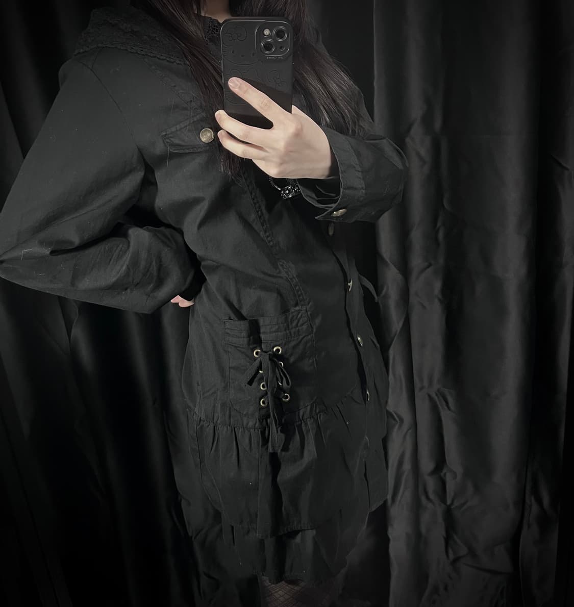 갸루펑크 금장 후드 원피스 자켓 y2k 상품이미지2