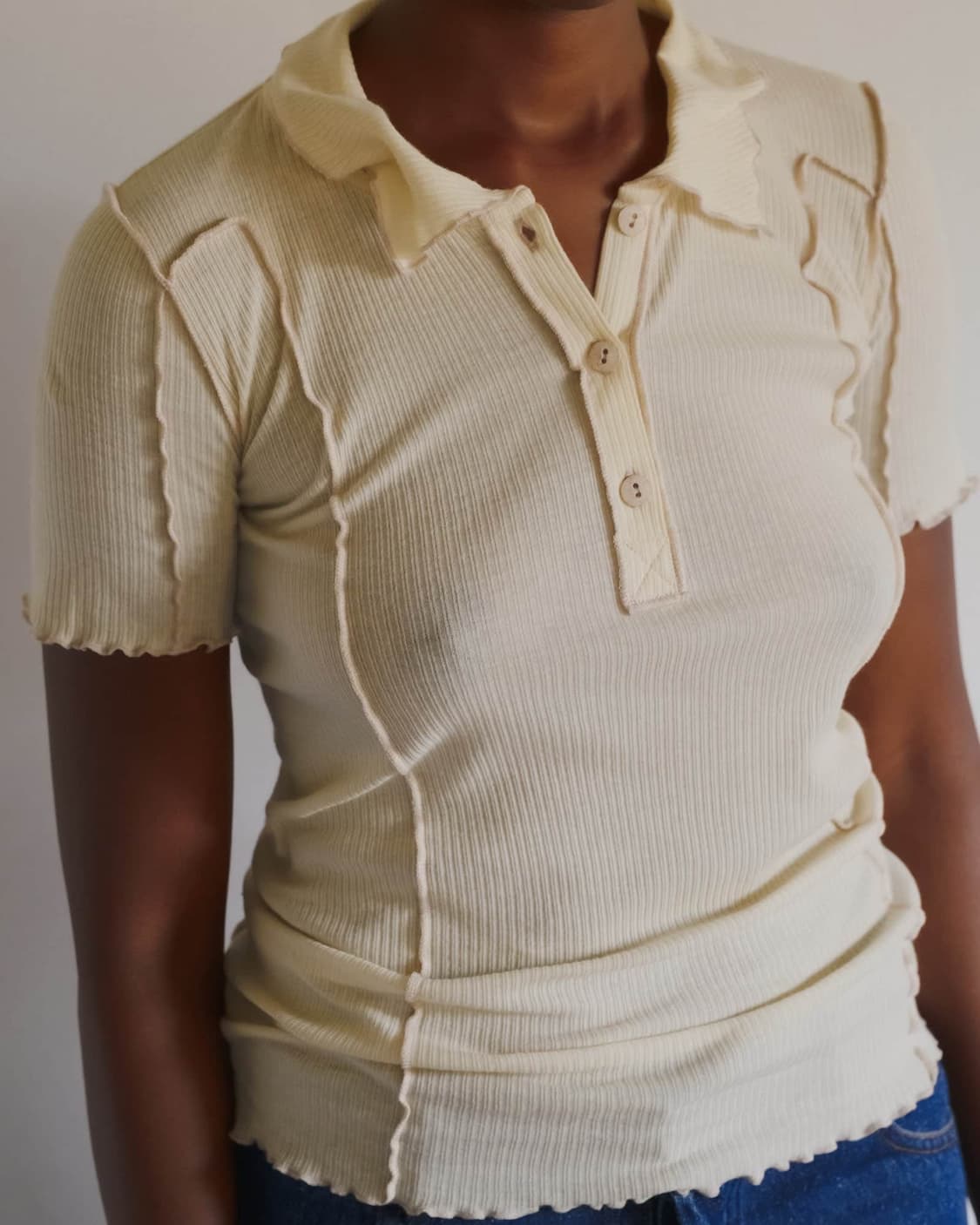 [S,M,L]베이스레인지 Omato 폴로 저지  탑/오프 화이트 상품이미지1