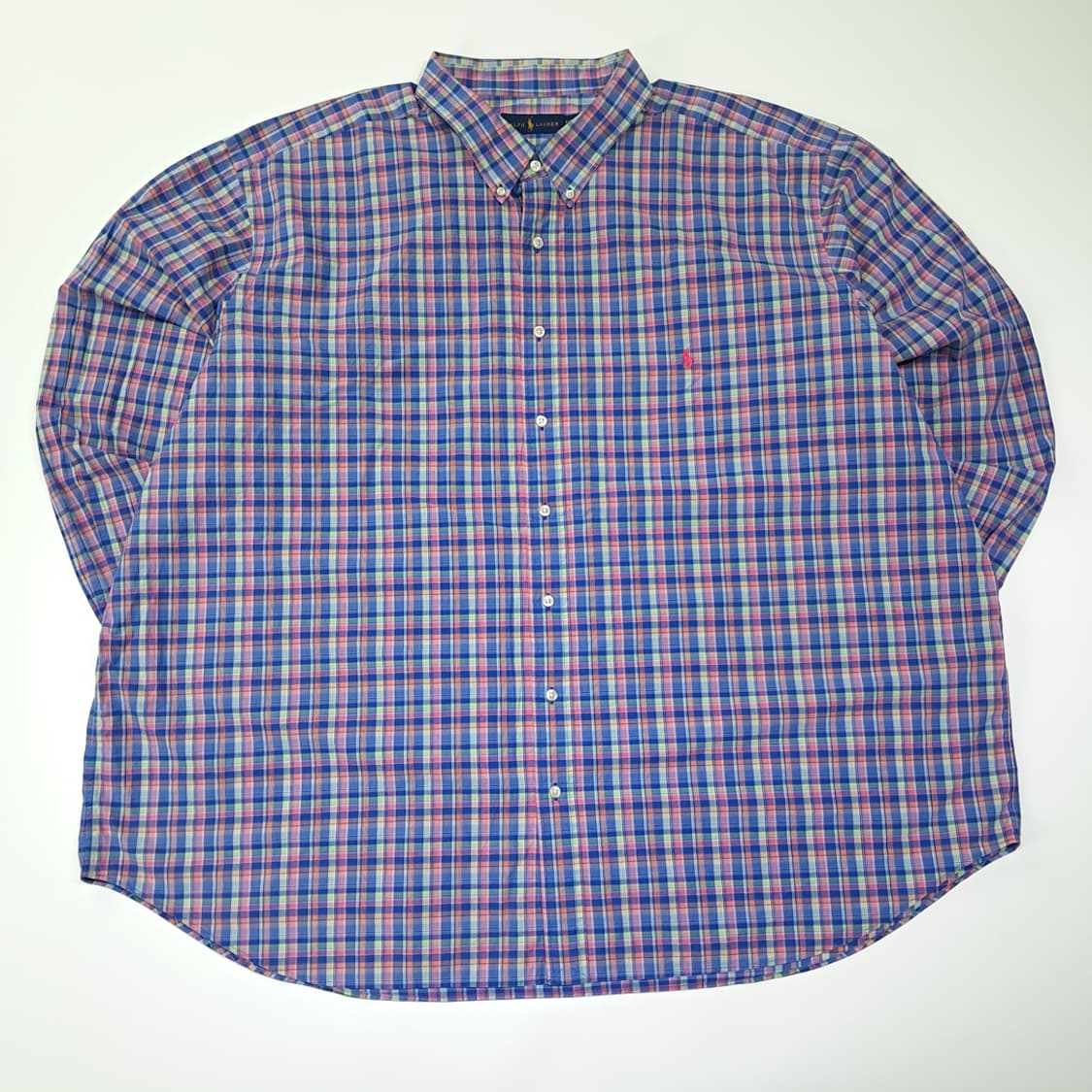 CL596 4XB 폴로 90s 코튼 핑크 블루 스몰 매드라스 체크 셔츠 상품이미지1