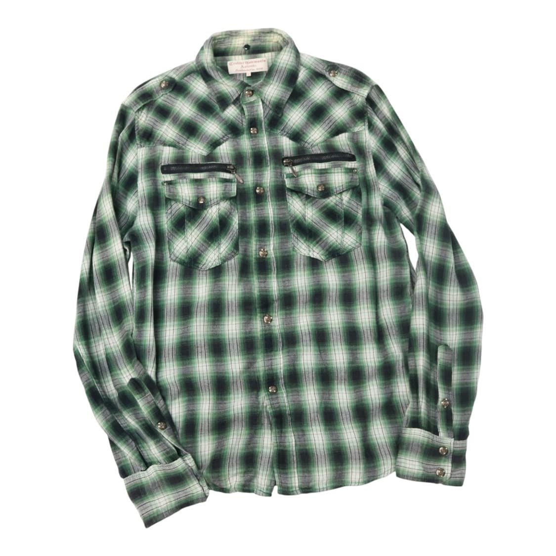 크레바 가먼츠 빈티지 그린 옴브레 체크 지퍼 웨스턴 셔츠 (L) 상품이미지1