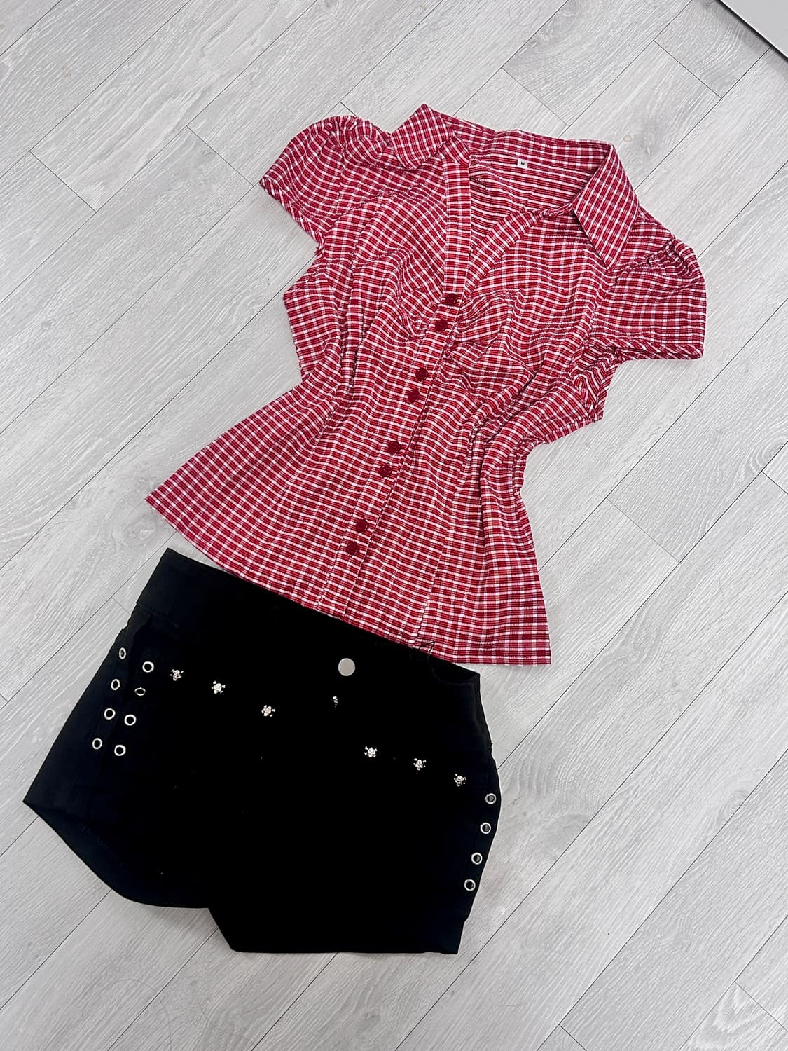 일본풍 빈티지 체크 반팔 셔츠 판매 상품이미지1