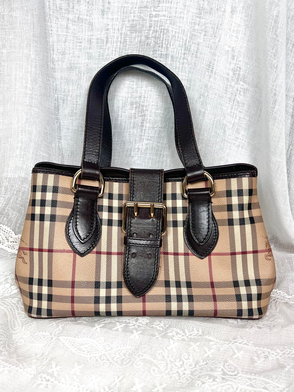 2000s Burberry 버버리 프로섬 클래식 체크 레더 트리밍 토트백 상품이미지3